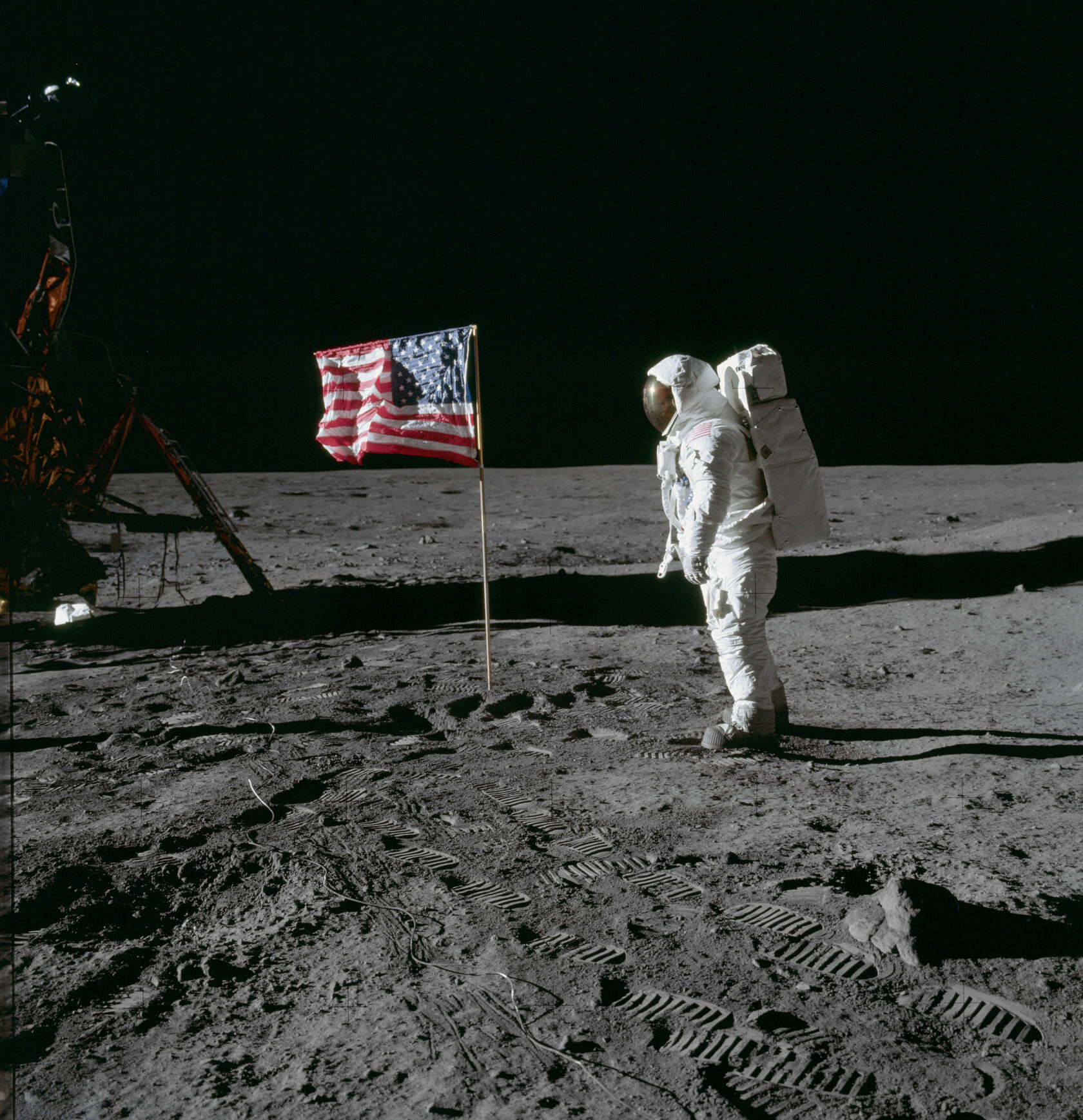 Астронавт Базз Олдрин на поверхности Луны, 20 июля 1969 года