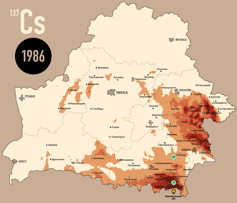 Карта чернобыльской зоны заражения